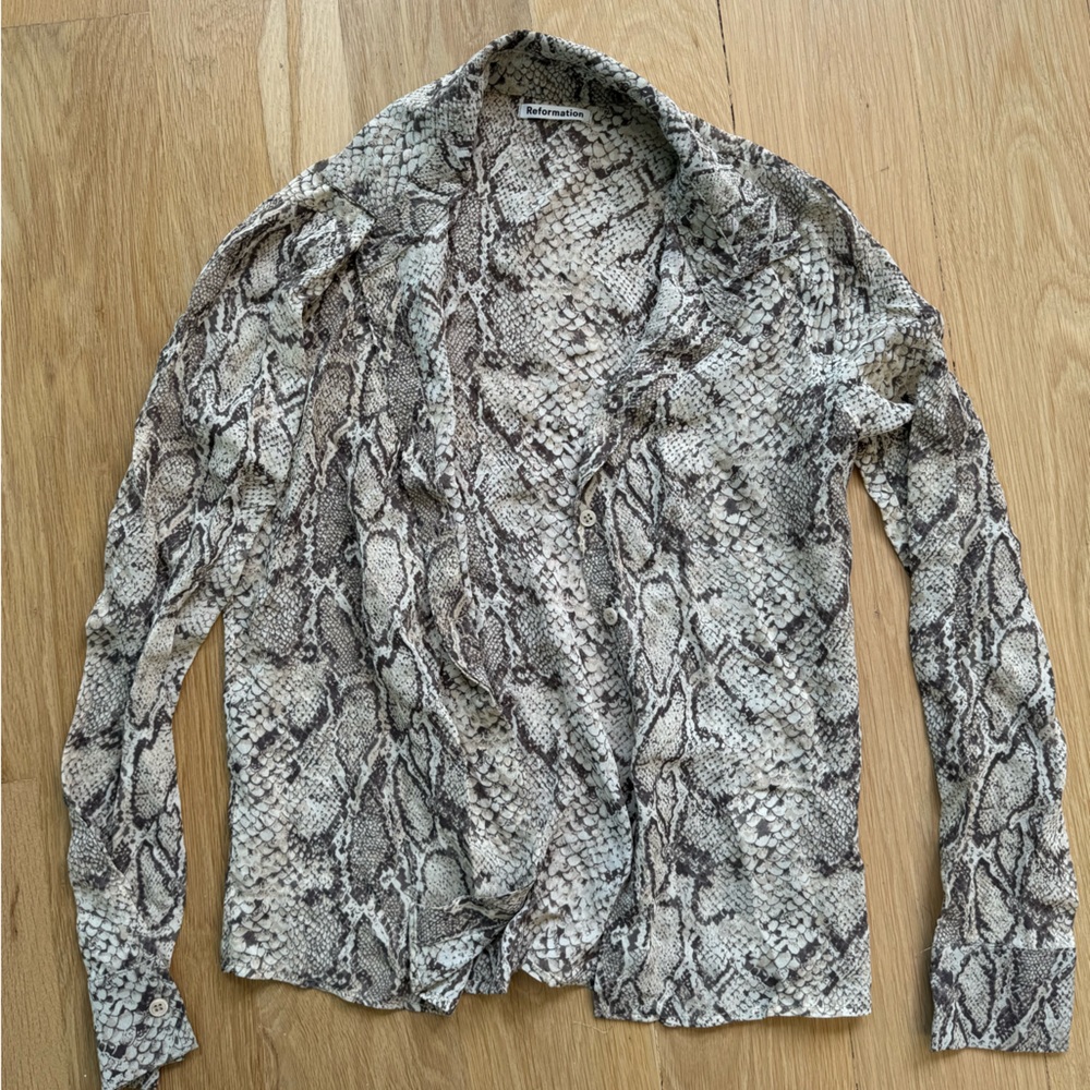 Reformation snakeskin print blouse